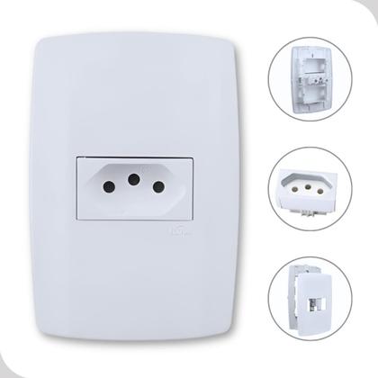 Imagem de Tomada 3 Pinos 10A 250V Branca 2P+T Casa Construção Ilumi