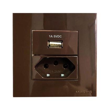 Imagem de Tomada 3 Pinos 10a + Carregador USB 1A Móvel Marmore Drywall Gesso Granito Móveis Pedra Embutir Marrom Margirius