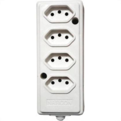 Imagem de Tomada Barra Naticon 2P+T. 10A. 4 Tomadas Branca