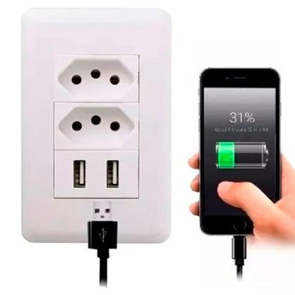 Imagem de Tomada Carregador Usb Dupla Universal Bivolt Parede