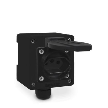 Imagem de Tomada de Sobrepor/Fixar em Trilho DIN 2P + T 20A Com Caixa Preta Padrão Brasileiro Sibratec