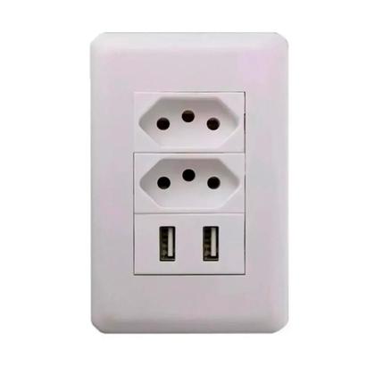 Imagem de Tomada Parede Bivolt Branco Universal Usb Dupla