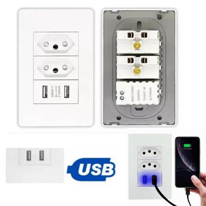 Imagem de Tomada Usb Carregador Universal Turbo Dupla Bivolt Parede