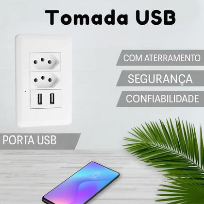 Imagem de Tomada USB de Parede Branco 4x2 Tipo C para Celular