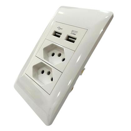 Imagem de Tomada Zk471 Dupla Entrada 3 Pinos Duplo Usb Bivolt