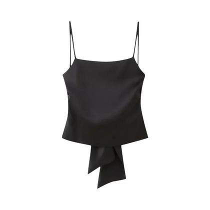 Imagem de Top Sem Mangas De Cetim Para Mulheres Com Decoração De Laço Costas Descobertas Moda Chic De Verão