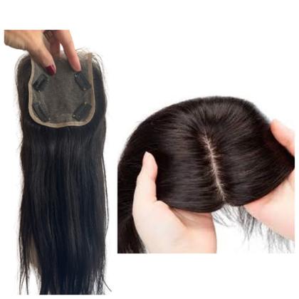 Imagem de Topo Clousure Protese Cabeça Cabelo Natural Repartição Livre 45cm c/ Tic Tac