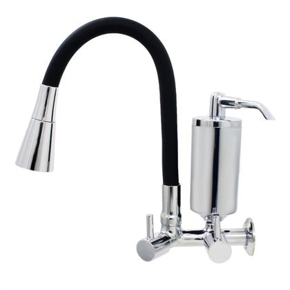 Imagem de Torneira De Cozinha Preto Gourmet de Parede Inox Com Filtro Cromado Flexível Bico Arejador Duplo Jato Cromado