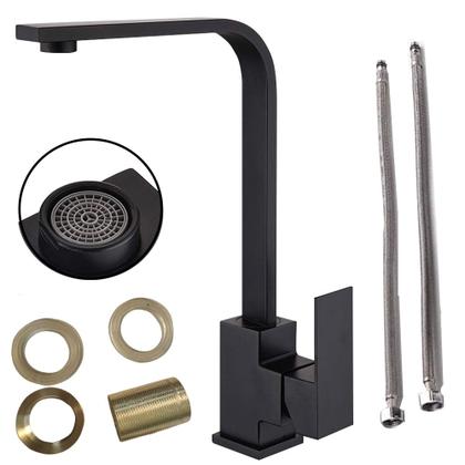 Imagem de Torneira Preta Luxo Monocomando Bancada Mesa 360º Articulada Pia Aerador Misturador Quente Frio Cozinha Banheiro