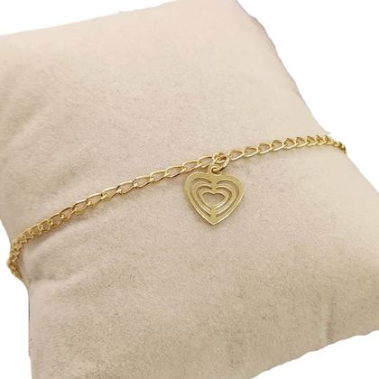 Imagem de Tornozeleira Feminina Folheada A Ouro 18k Pingente Coração Vazado com Garantia