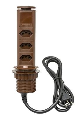 Imagem de Torre Tomada 3 Elétrica 10A - Cozinha - Marrom Totem Multiplug Extensão Antichoque Choque Retrátil Embutir Sobrepor em Mesa Bancada ou Móvel