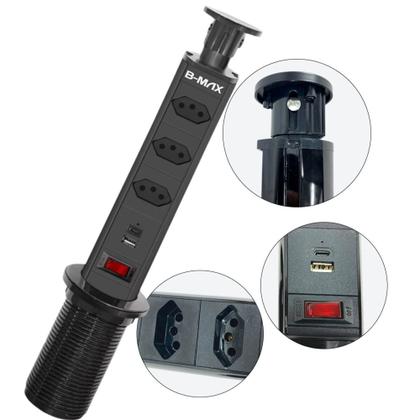 Imagem de Torre Tomada de Embutir Retrátil 20A com USB e Tipo C Segurança e Praticidade