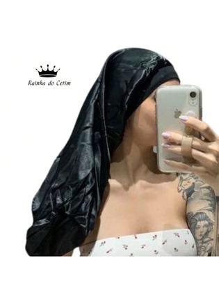 Imagem de touca de cetim com faixa gigante touca longa para cacheada touca box dread touca para  trancas