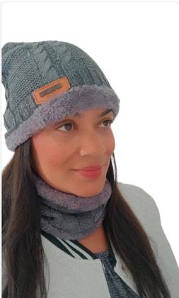 Imagem de Touca Gorro Cachecol Térmica Proteção Frio Intenso Pelúcia Unisex