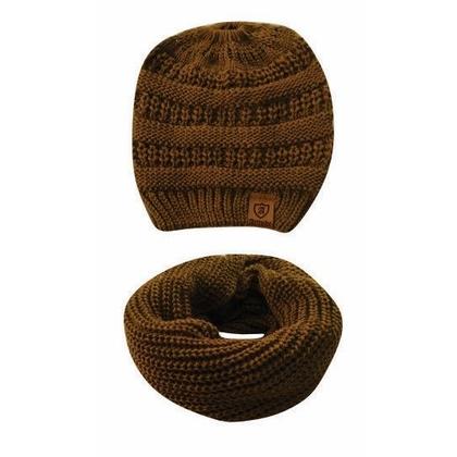 Imagem de Touca Gorro De Lã Feminina Com Furo Para Rabo De Cavalo E Cachecol Feminino Echarpe Duas Voltas