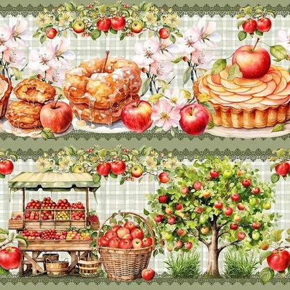 Imagem de Tricoline Digital Barrado Pomar de Maçã 55cm x 1,50m - 100% Algodão