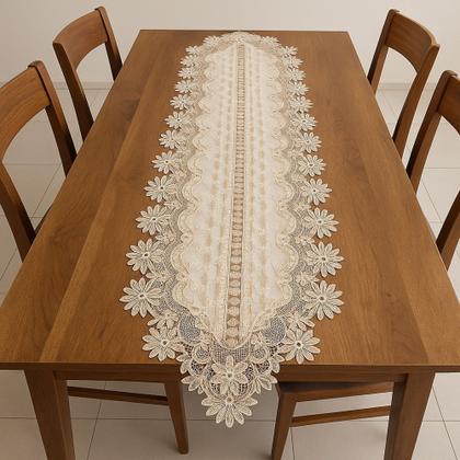 Imagem de Trilho de Mesa Grande 1,50m Bordado Com Renda de Guirpir