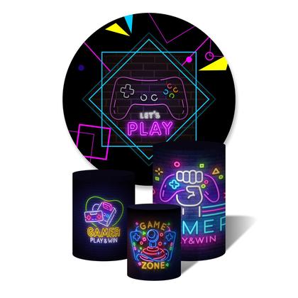 Imagem de Trio de Capas Cilíndricas + Painel Redondo Sublimado c/ Elástico Lets Play Games Neon controles