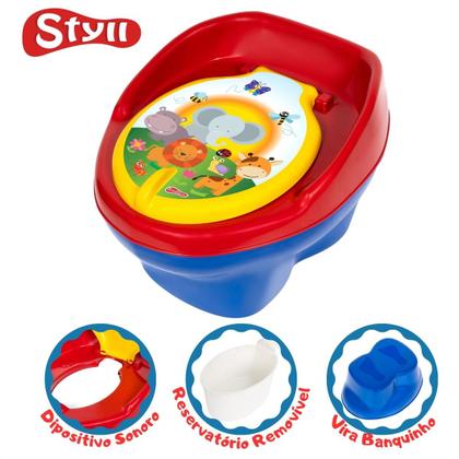 Imagem de Troninho Infantil Divertido Azul E Vermelho Com Bichinhos Musical