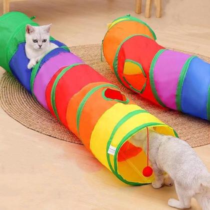 Imagem de Túnel Para Gato Dobrável Brinquedo Interativo Gatos Labirinto Pet Colorido