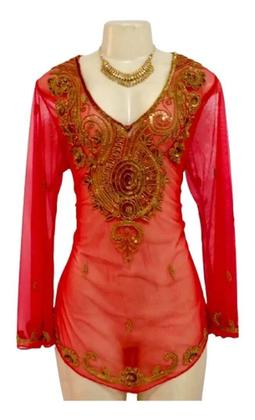 Imagem de Túnica De Festa Com Pontas, Em Tule, Com Pedraria, Vermelho