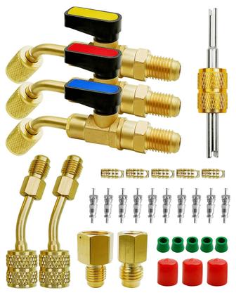 Imagem de Válvula de esfera compacta angular de refrigerante AUGREX HVAC com adaptador