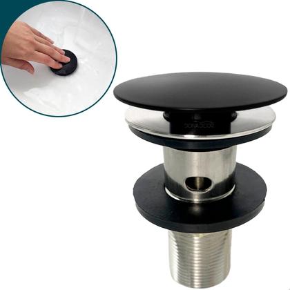 Imagem de Valvula Preta Click Com Ladrao 7/8 Inox Ralo De Pia Cuba Banheiro Com Escape Dreno Escoamento 3cm Lavatório Lavabo Luxo 