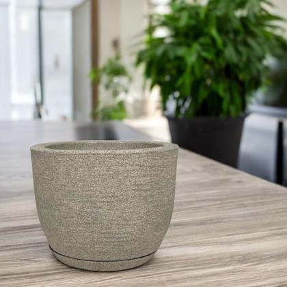 Imagem de Vaso de planta decorativo cone redondo textura grafiato com prato 25x20
