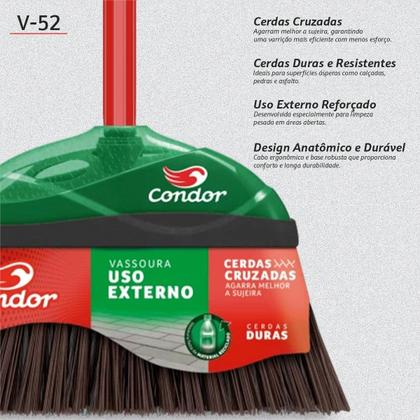 Imagem de Vassoura Multiuso Varre Fácil Com Cabo Cerdas Sintetica Cruzadas Agarra Melhor A Sujeira Condor