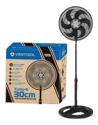 Imagem de Ventilador De Coluna Preto 30cm Turbo 6 Pás Oscilante Ventisol 127V