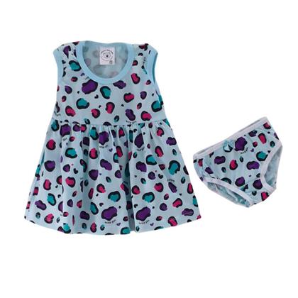 Imagem de Vestido Bebê Estampado com Calcinha Tapa Fralda  Algodão