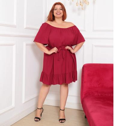 Imagem de Vestido Curto Ciganha Plus Size Ombro a Ombro Tecido Viscolinho