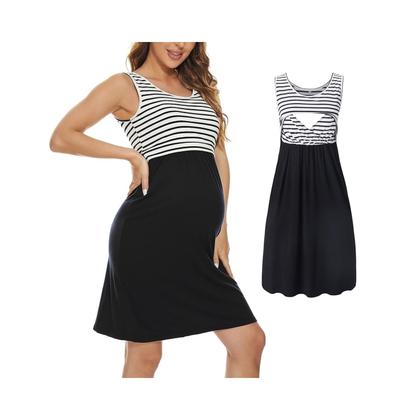 Imagem de Vestido de amamentação para maternidade, camisola listrada de algodão de verão