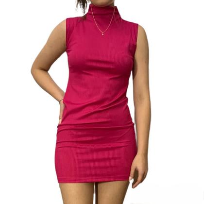 Imagem de Vestido feminino Canelado Curto Alça Costas Aberta Gola Alta midi tubinho justo colado. vestido curto barato vestidinho canelado