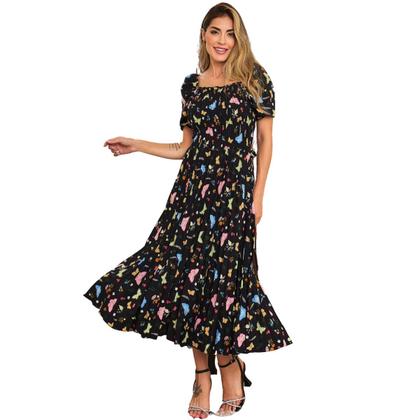 Imagem de Vestido Festa Midi Plissado Laço Manga Bufante Elegante