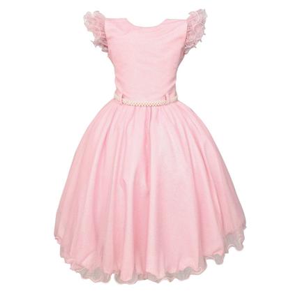 Imagem de Vestido Glitter Rosa Manga Godê De Festa Infantil Rodado