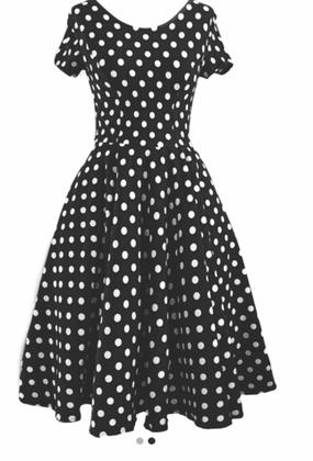 Imagem de Vestido Godê com manga  Poá Preto Bolinha godê rodado Anos 60