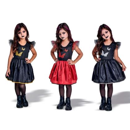 Imagem de Vestido Halloween Infantil Fantasia de Bruxinha Morcego