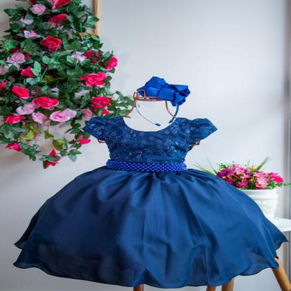 Imagem de Vestido Infantil Azul Marinho Com Busto em Renda