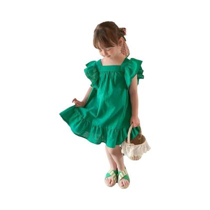 Imagem de Vestido Infantil de Verão para Meninas - Modelo Casual com Babados e Laço nas Costas