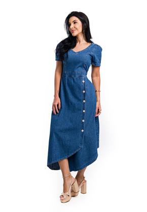 Imagem de Vestido Jeans Midi Sem Elastano Com Barra Diferenciada