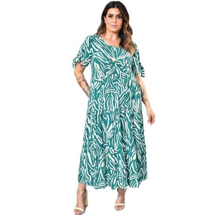 Imagem de Vestido Longo Em Tecido Viscose Estampada Plus Size 42 Ao 52