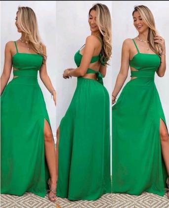 Imagem de Vestido Longo Feminino em Viscolinho com Fenda e Recortes