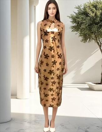 Imagem de Vestido Longo Festa Indiano Em Tule Bord Com Paetê Dourado