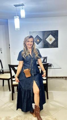 Imagem de Vestido Longo Jeans Premium Com Mangas Fechamento Botões Crisconf