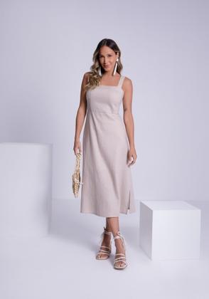 Imagem de Vestido midi em linho com decote reto lunender 34809