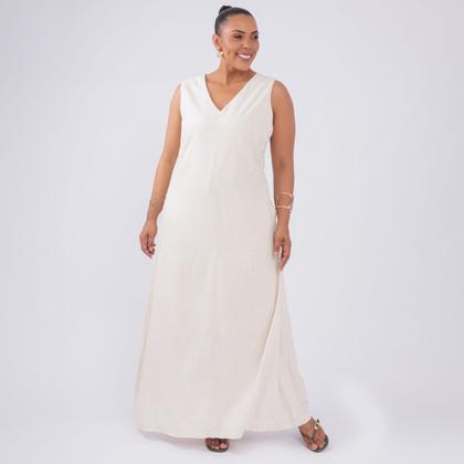 Imagem de Vestido plus size linho decote v fem