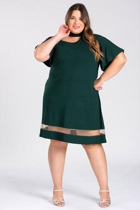 Imagem de Vestido Plus Size Malha Viscose Detalhe Decote, Corrente Alça e Barra em Tule