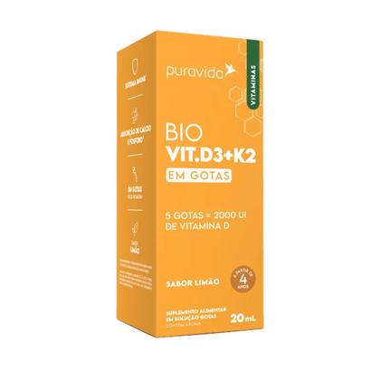 Imagem de Vitamina Bio Vit D3 K2 em Gotas Pura Vida Sabor Limão 20ml