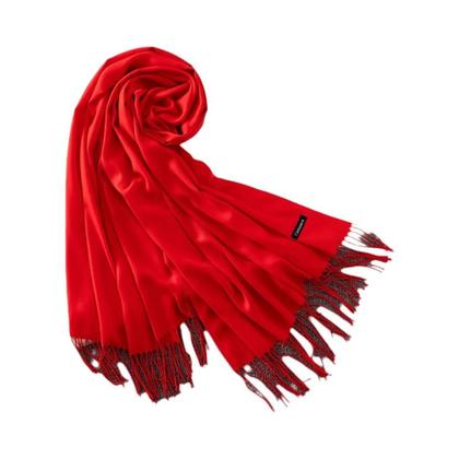 Imagem de Xale de Caxemira Longo Feminino - Cor Sólida, Hijab, Pashmina com Borla